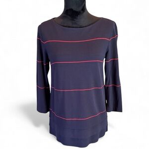 Lafayette 148 New York Navy/Red Striped Top, Small, Casual Work Errands Everyday